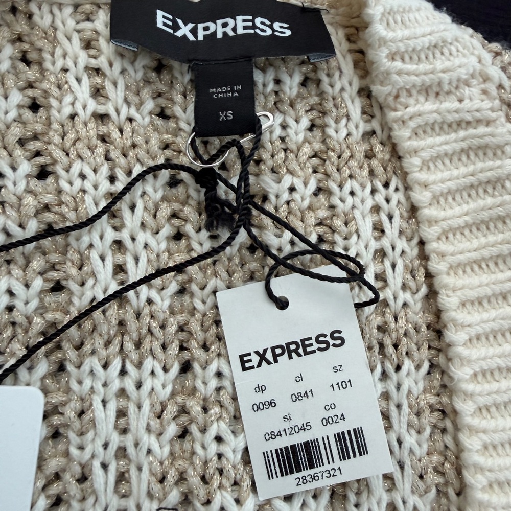 Express Cream Textured Open Cardigan - Picture 6 of 10